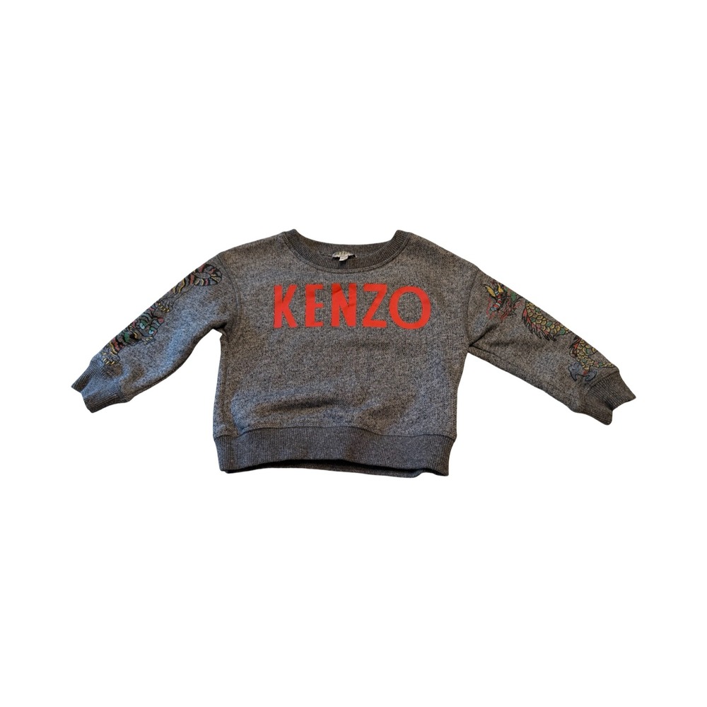 Kenzo‎ Kids Gray Marled Dragon Embroidered Logo Sweatshirt Size 2A 86cm Toddler